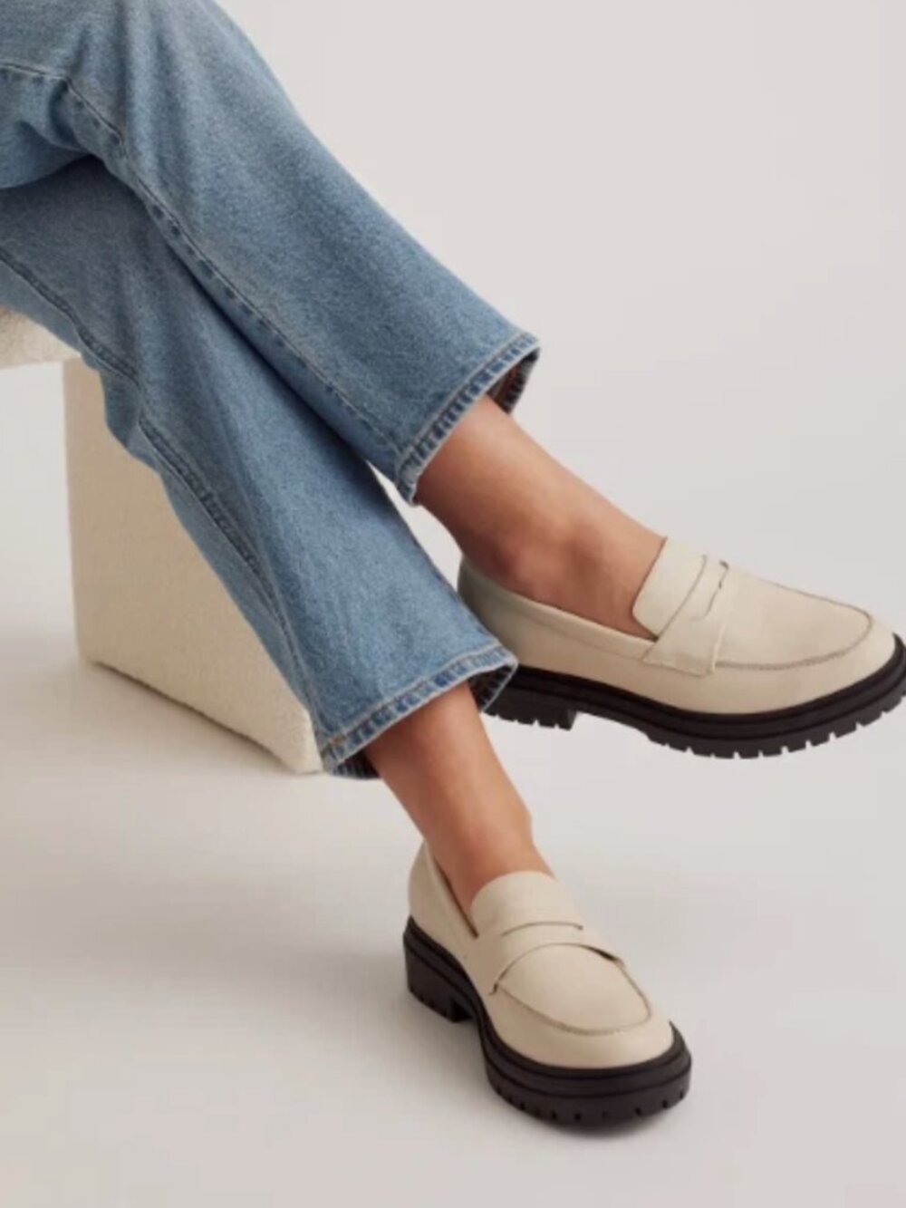Quince Italian Leather Lug Sole Platform Chunky Loafers Ivory Women’s Size 10